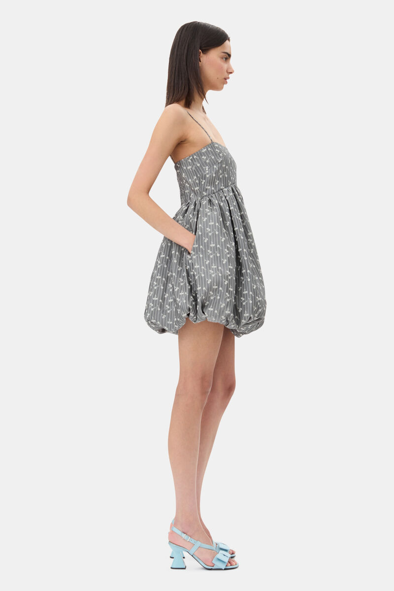 Grey Jacquard Strap Mini Dress, Acetate, in colour Smoked Pearl - 3 - GANNI