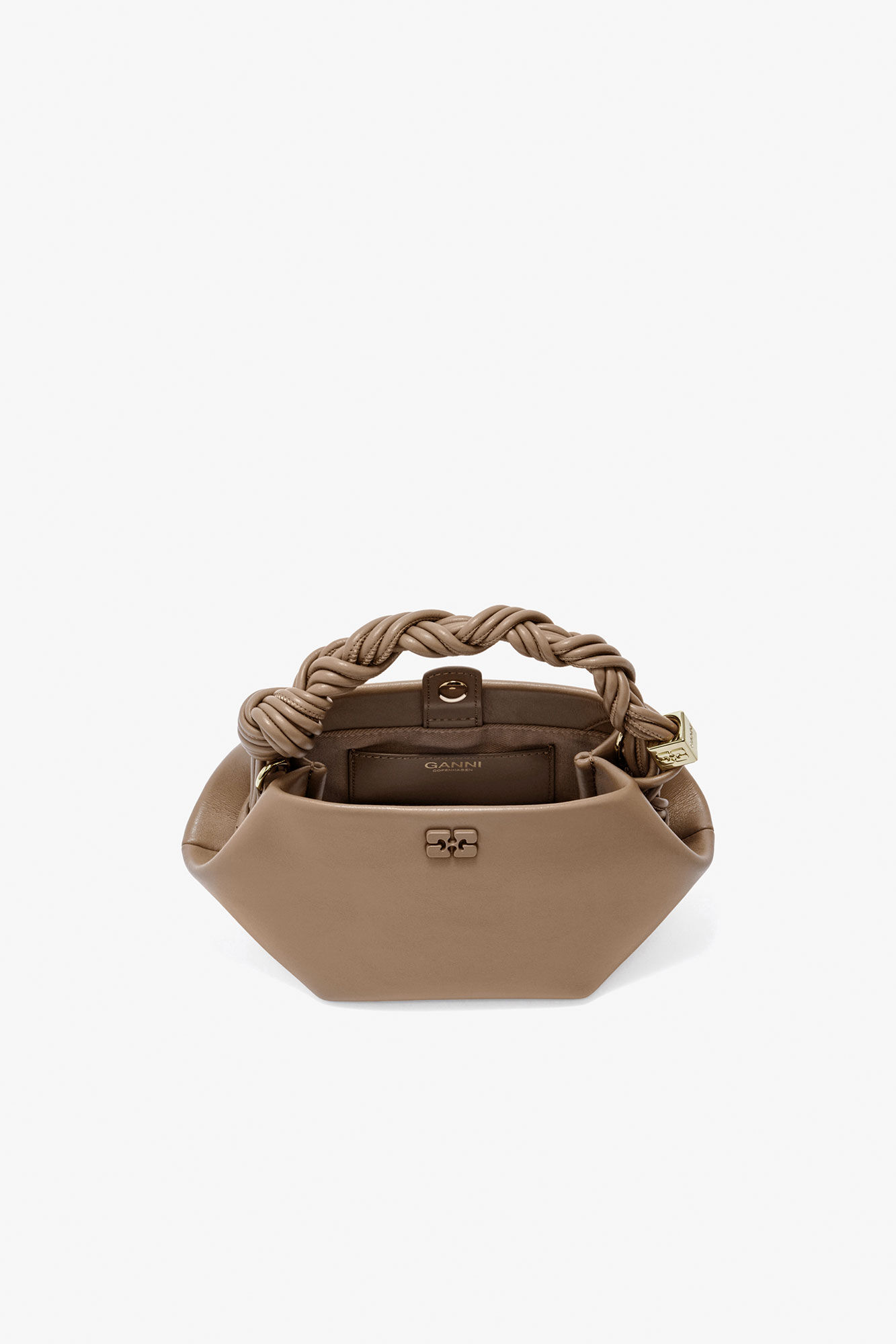 Mini Bou Bag in Brown, Recycled Leather, in colour Coca Mocha - 3 - GANNI