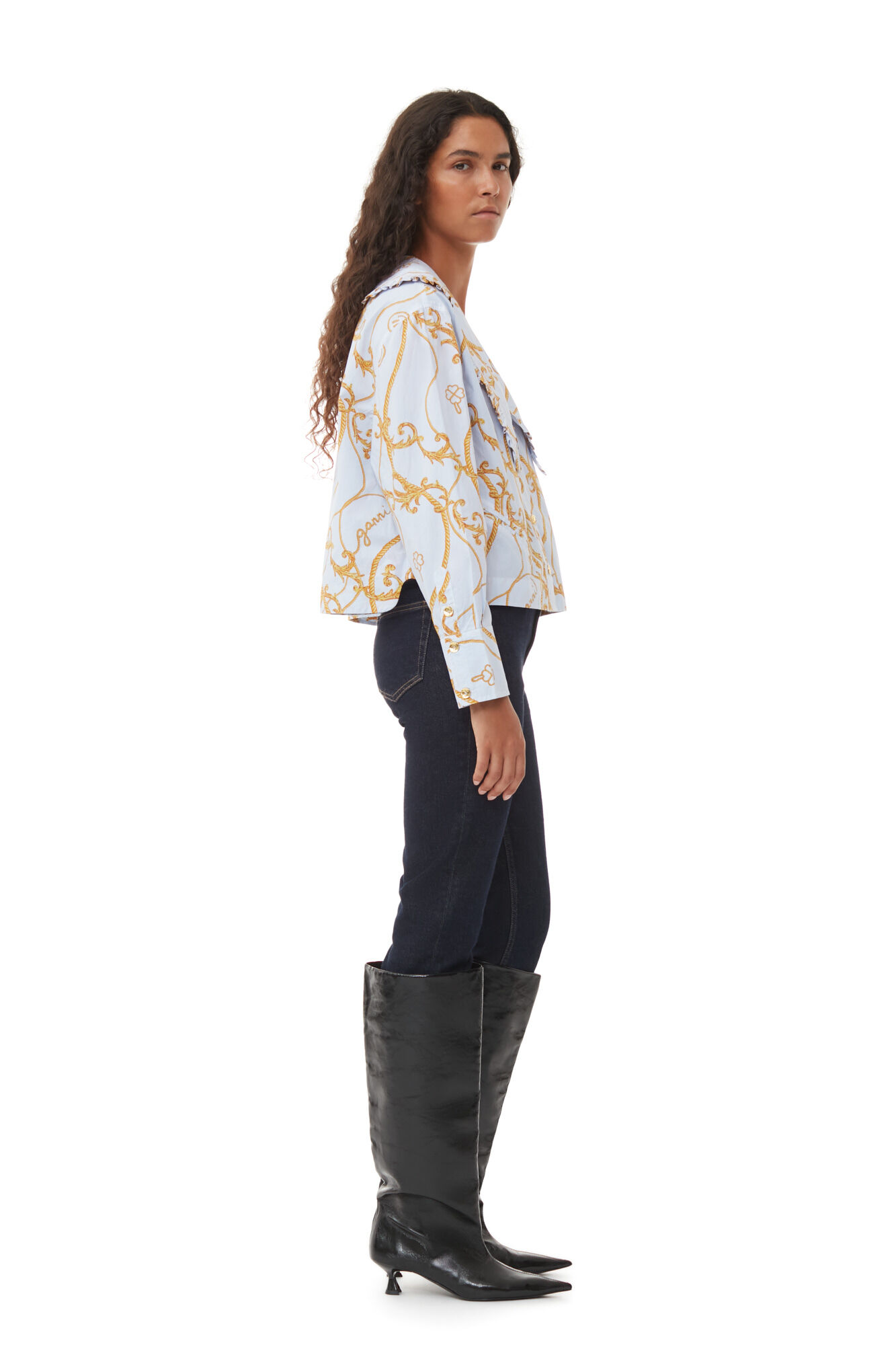 Re-cut Overdyed Printed Cotton Shirt, Cotton, in colour Heather - 3 - GANNI