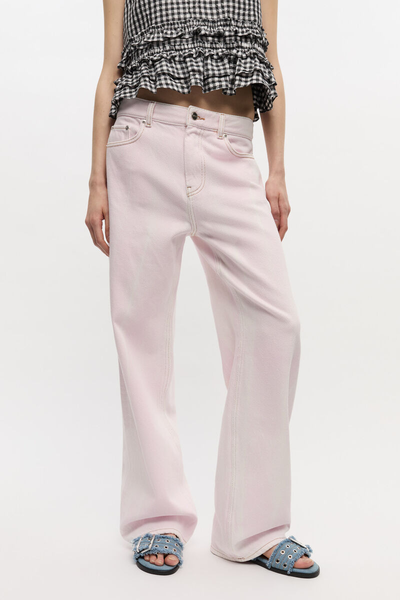 Pink Washed Izey Jeans, Cotton, in colour Chalk Pink - 2 - GANNI