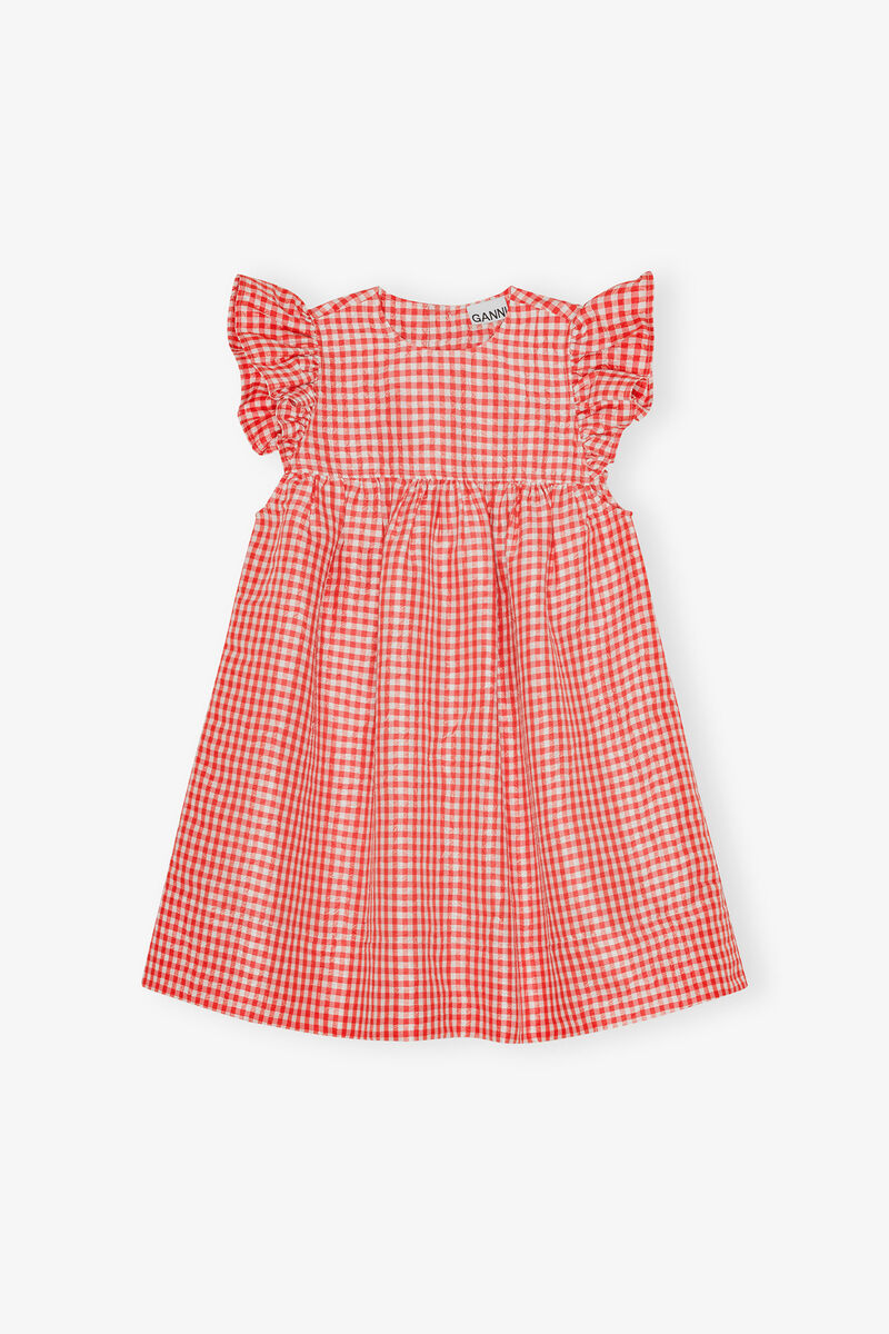 Red Crinkled Check Taffeta Dress, Recycled Polyester, in colour Red Alert - 1 - GANNI