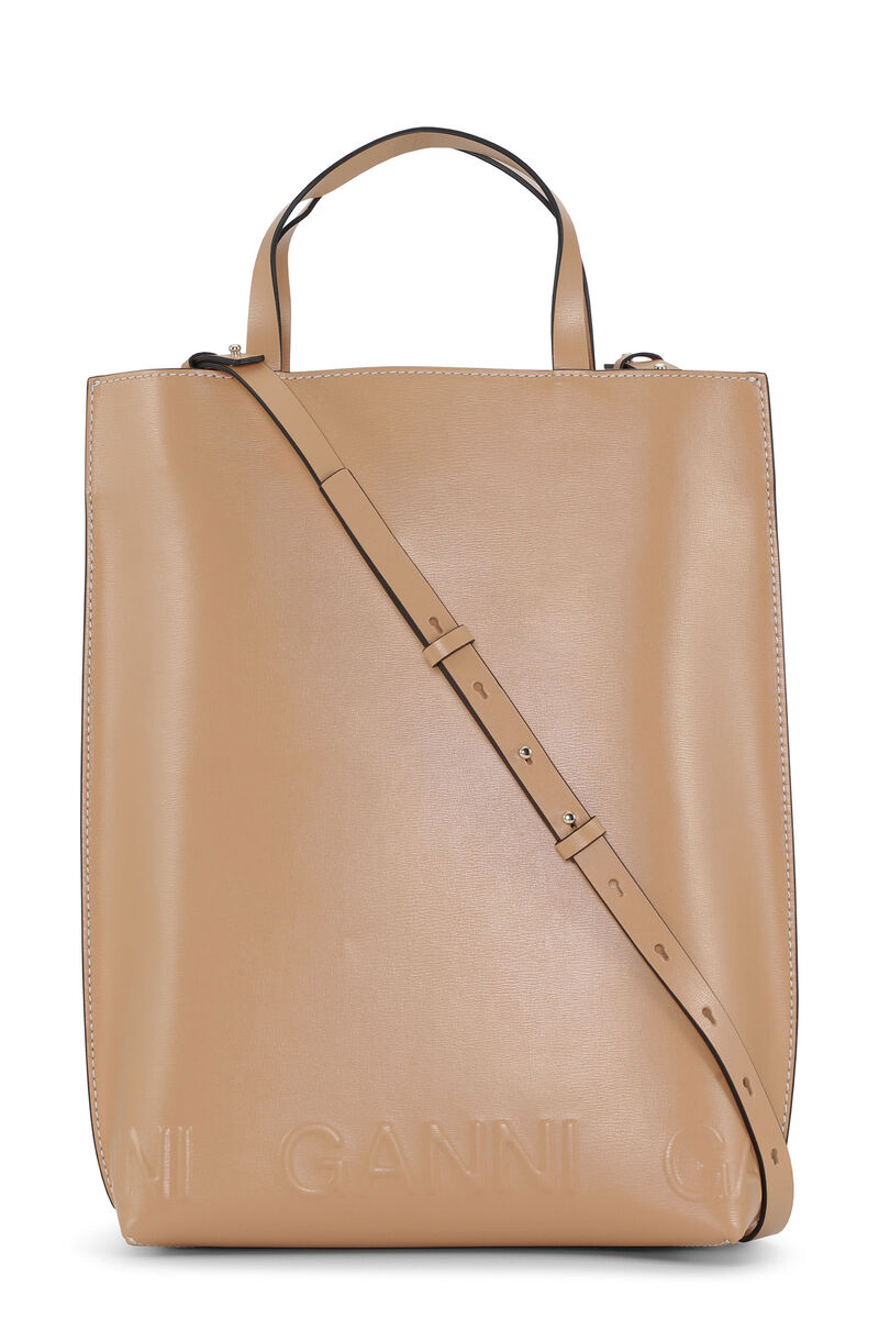 Medium Banner Tote Strap Bag, Leather, in colour Tan - 1 - GANNI