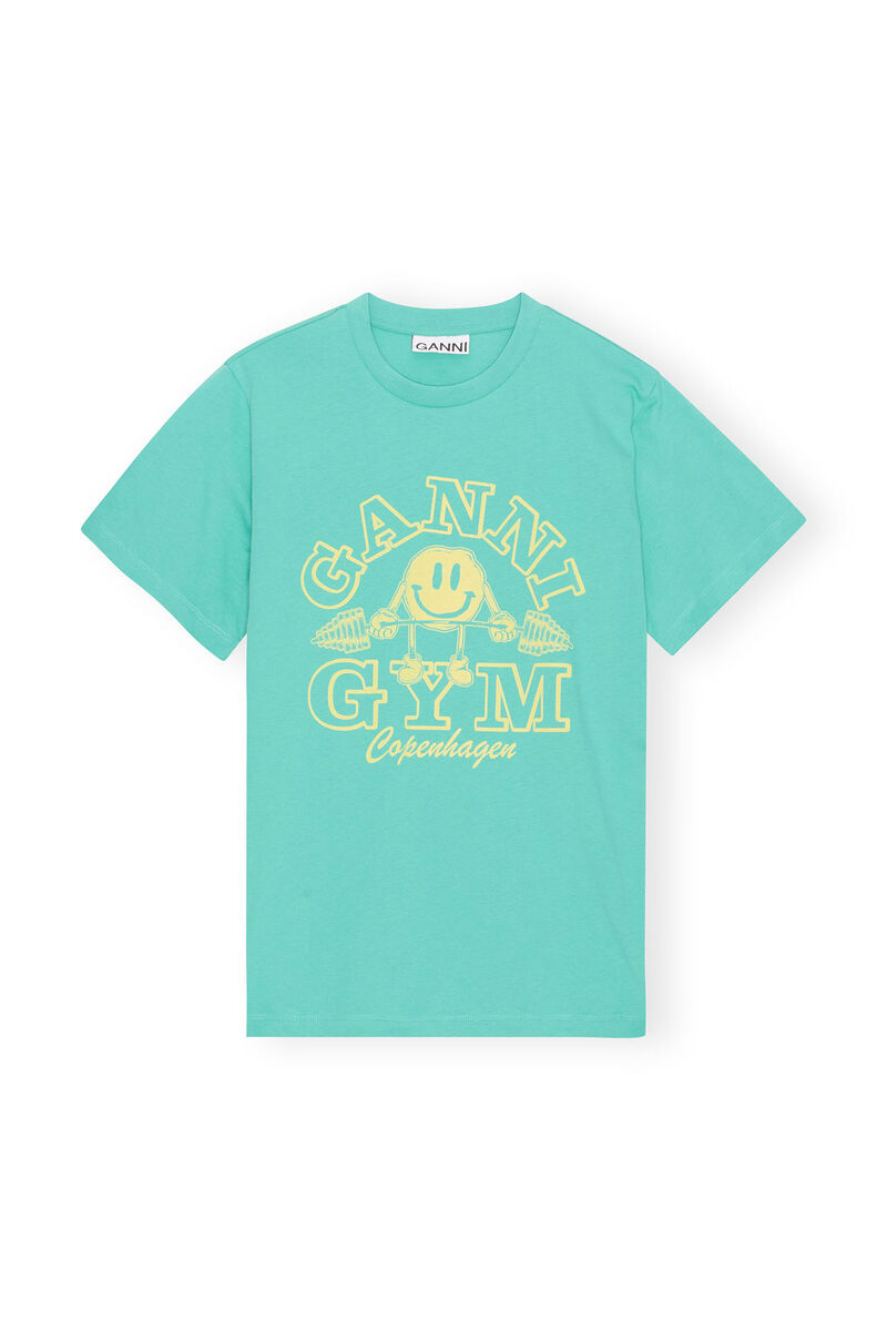 Entspannt geschnittenes Basic-Jersey-Sport-T-Shirt, Cotton, in colour Lagoon - 1 - GANNI