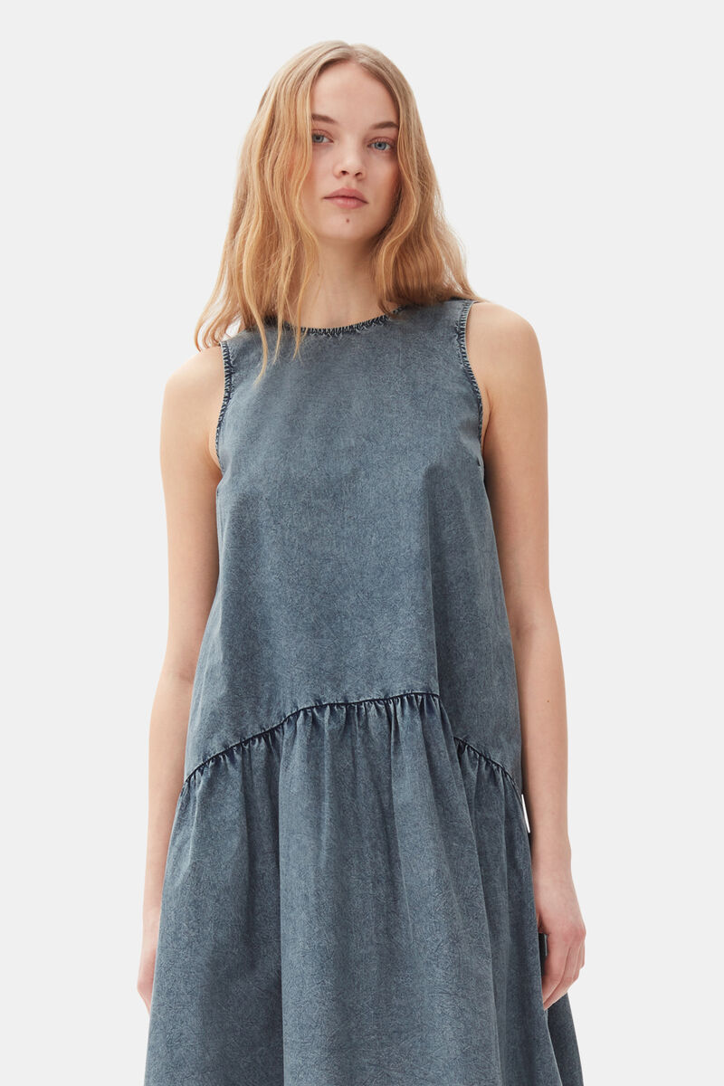 Blue Cotton Poplin Open Back Midi Dress, Cotton, in colour Sky Captain - 2 - GANNI