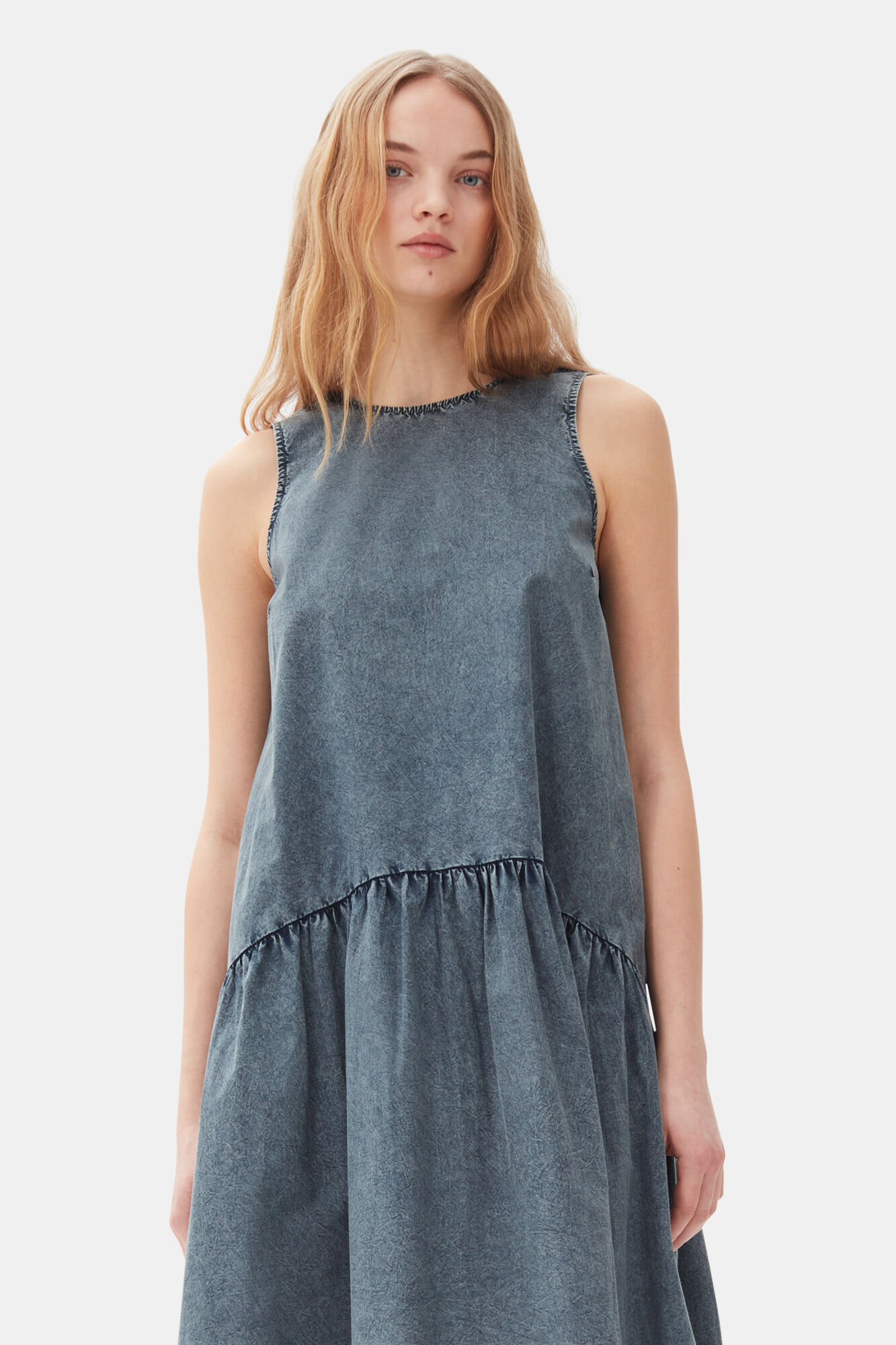 Blue Cotton Poplin Open Back Midi Dress, Cotton, in colour Sky Captain - 2 - GANNI