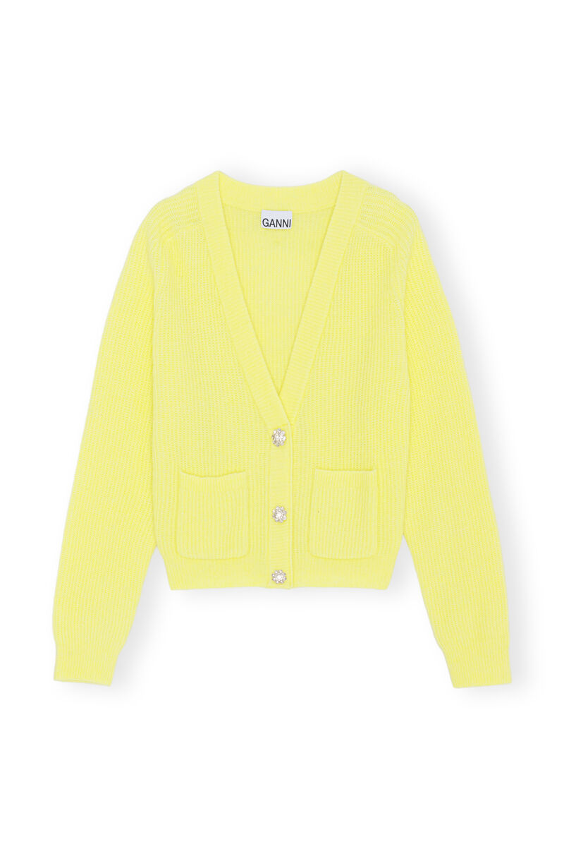 Wool Cardigan, Alpaca, in colour Elfin Yellow - 1 - GANNI