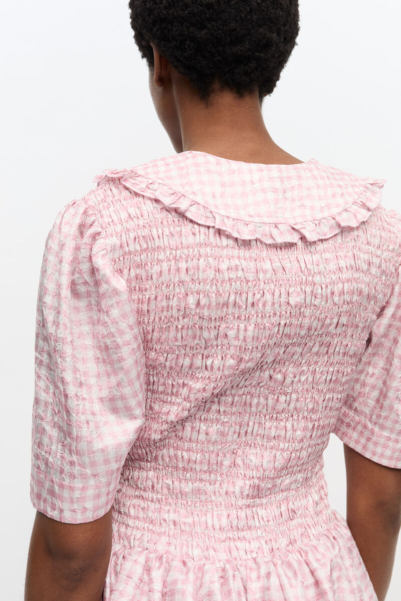 Pink Check Dress, Recycled Polyester, in colour Bleached Mauve - 4 - GANNI