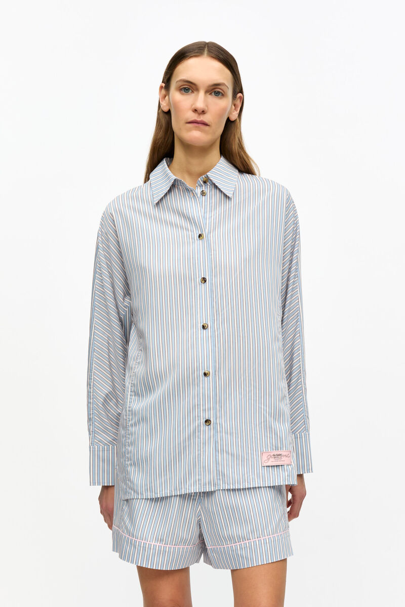 Streifenhemd, LENZING™ ECOVERO™, in colour Soft Chambray - 1 - GANNI