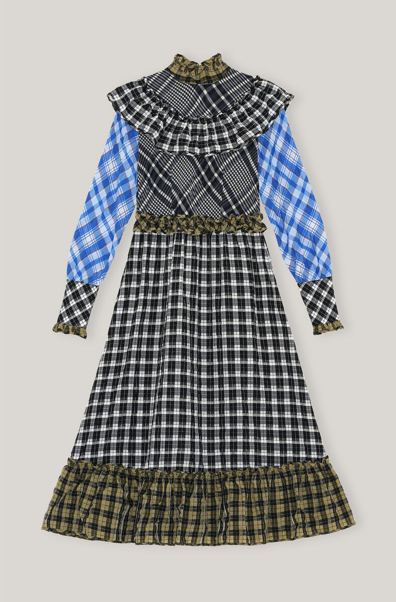 Mix Seersucker Maxi Dress, Cotton, in colour Block Colour - 1 - GANNI