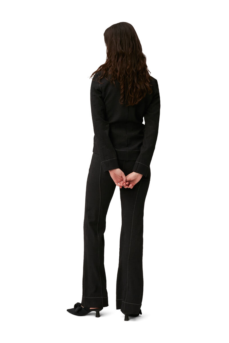 Jacquard Ruched Blouse, Polyester, in colour Black - 2 - GANNI