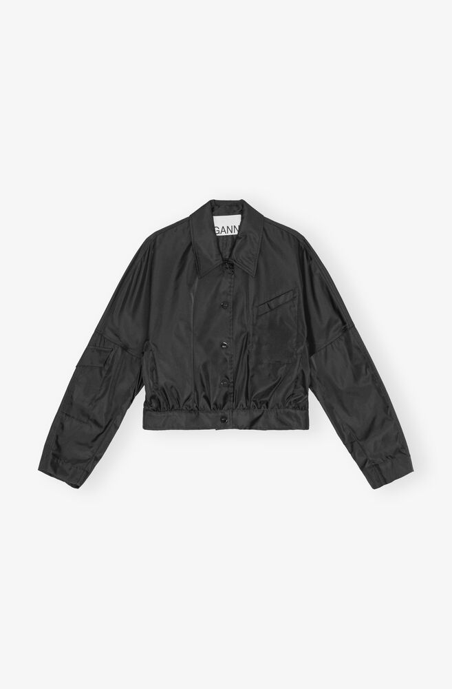 Black Duchesse Nylon Cropped-jakke, Black