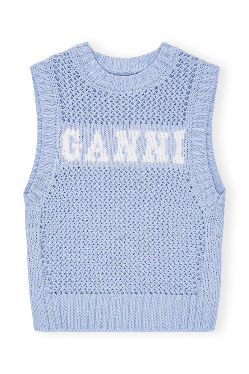 Blue Cotton Rope-vest, Organic Cotton, in colour Powder Blue - 1 - GANNI