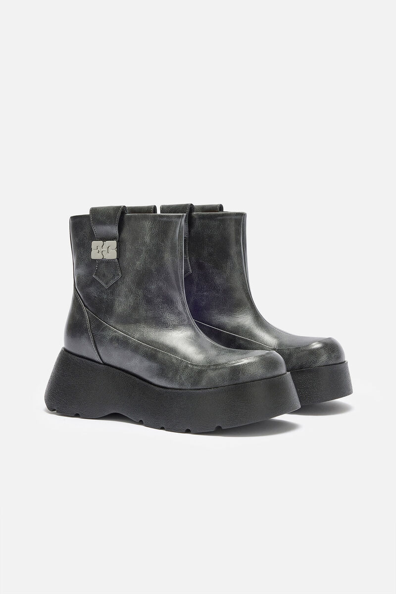 Kat bottines basses en gris foncé, Recycled Leather, in colour Ebony - 2 - GANNI