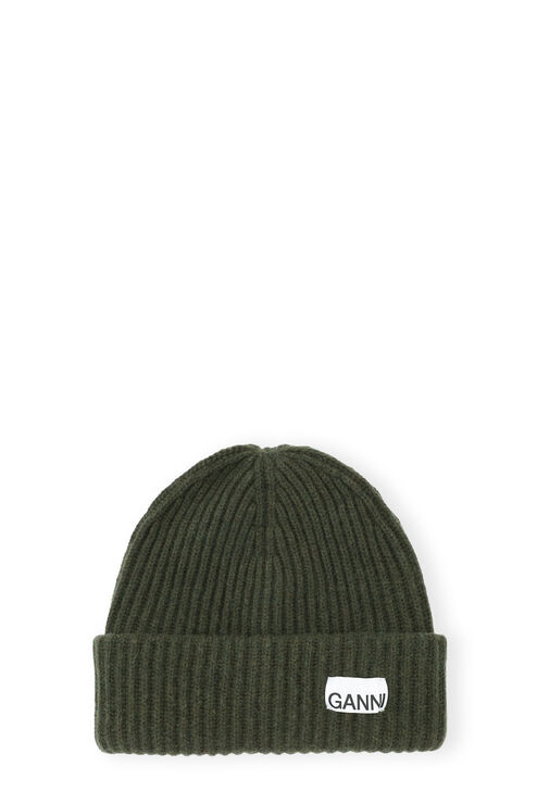 Ganni Loose Wool Rib Knit Beanie In Kalamata