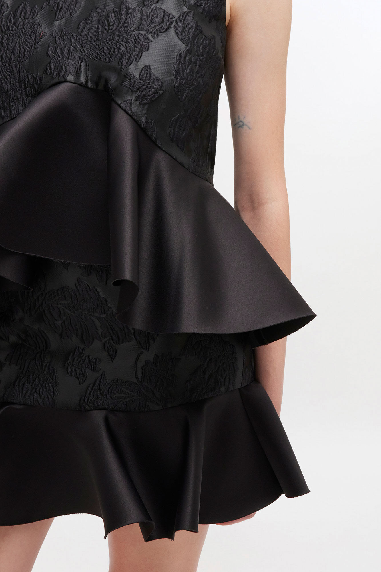 Satin Cloque Peplum Top, in colour Jet Black - 3 - GANNI