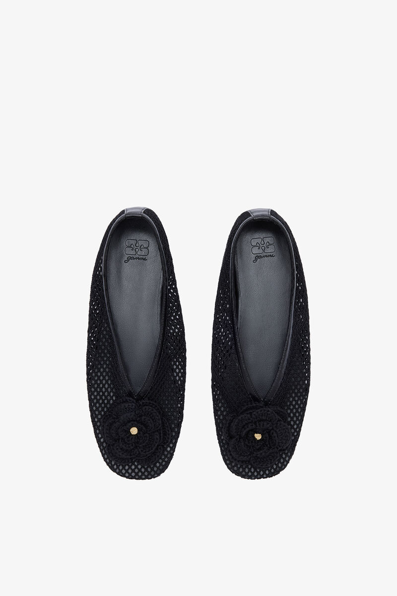 Jenny-ballerinasko i svart netting, Recycled Polyester, in colour Black - 3 - GANNI
