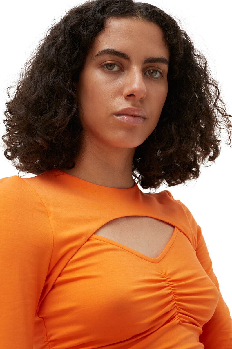 Vibrant Orange Light Stretch Jersey Cutout Blouse GANNI