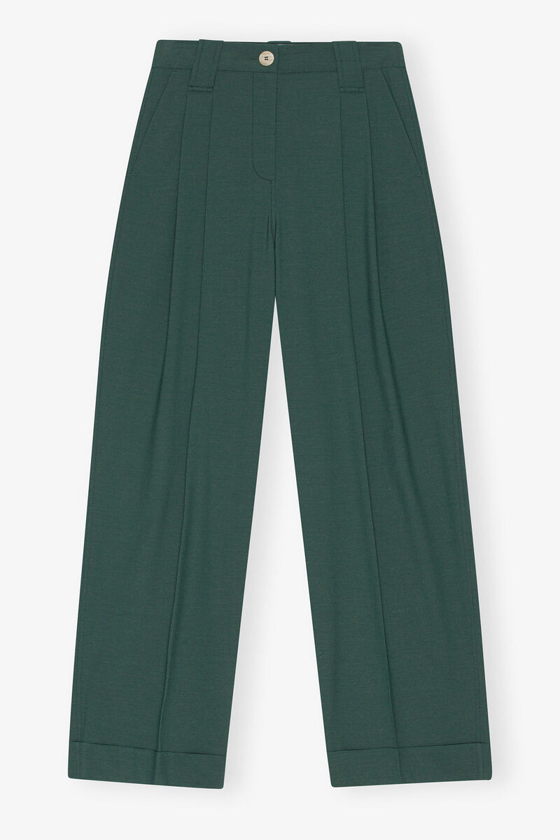 Drapey Melange Pleat Pants, Elastane, in colour Trekking Green - 3 - GANNI