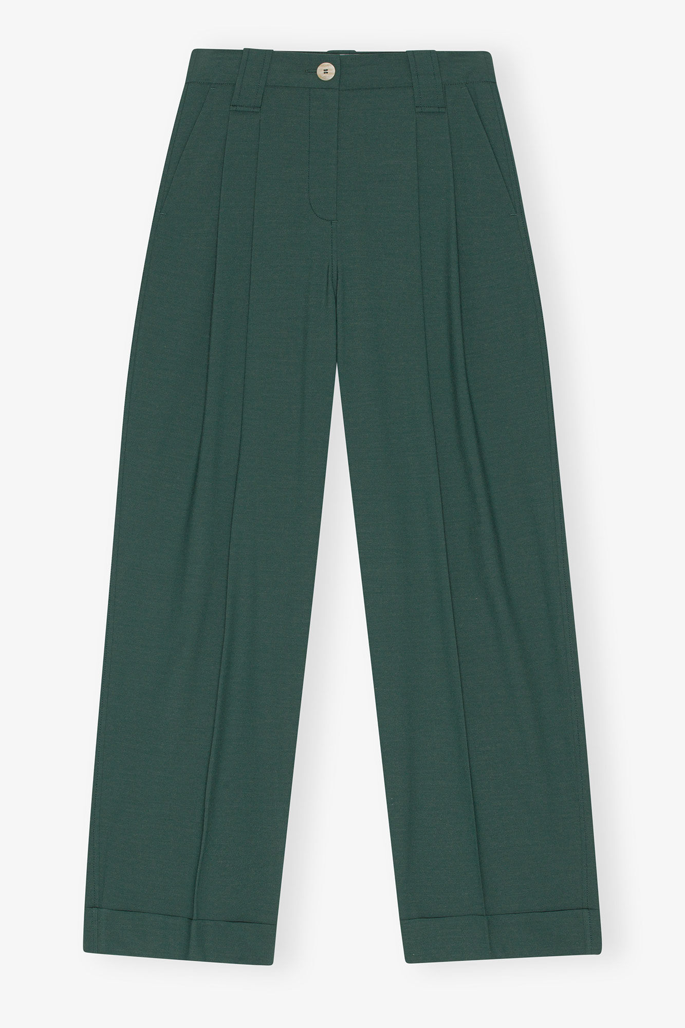 Drapey Melange Pleat Pants, Elastane, in colour Trekking Green - 3 - GANNI