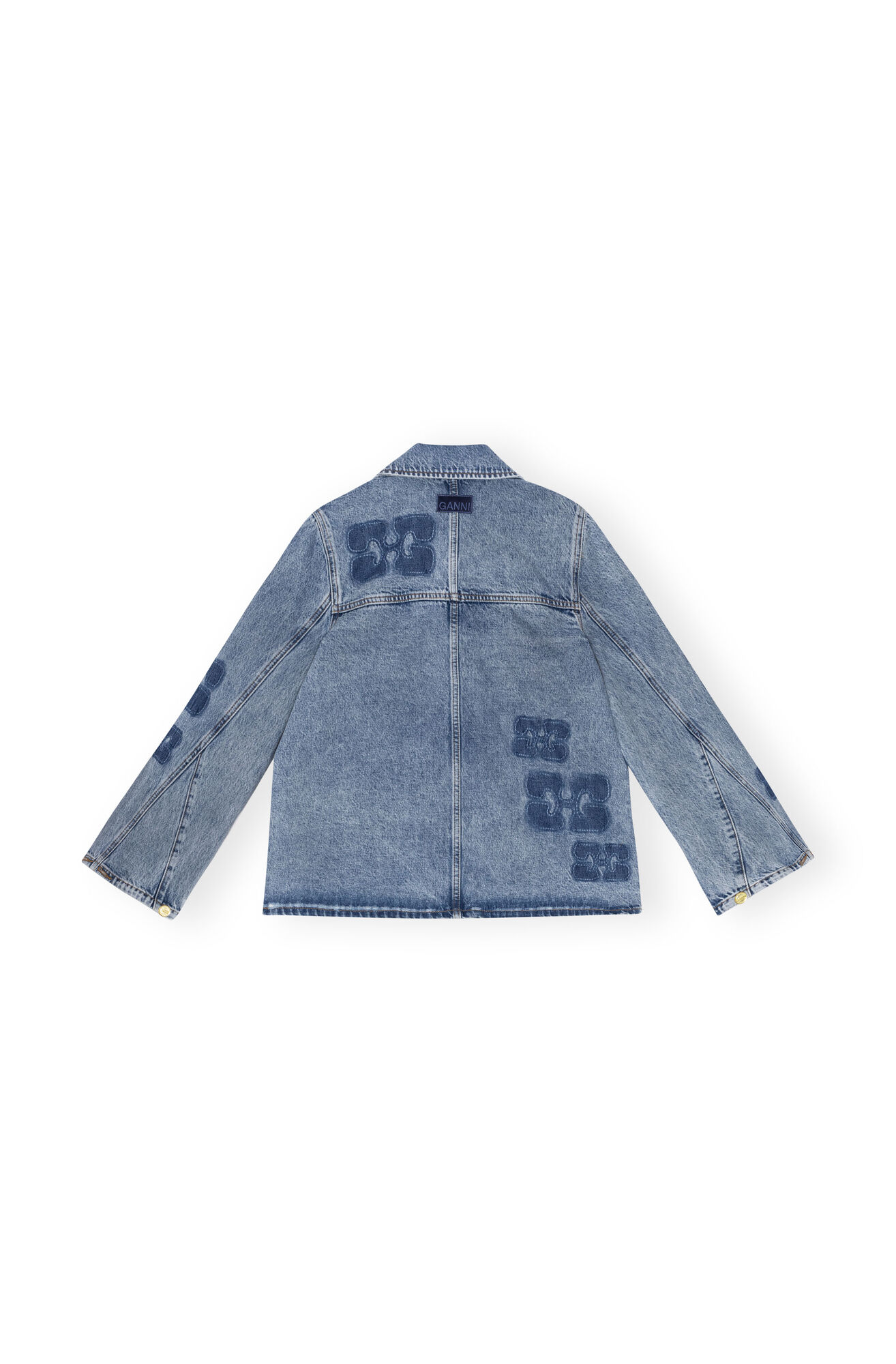Patch Denim Jacke, Cotton, in colour Mid Blue Stone - 2 - GANNI