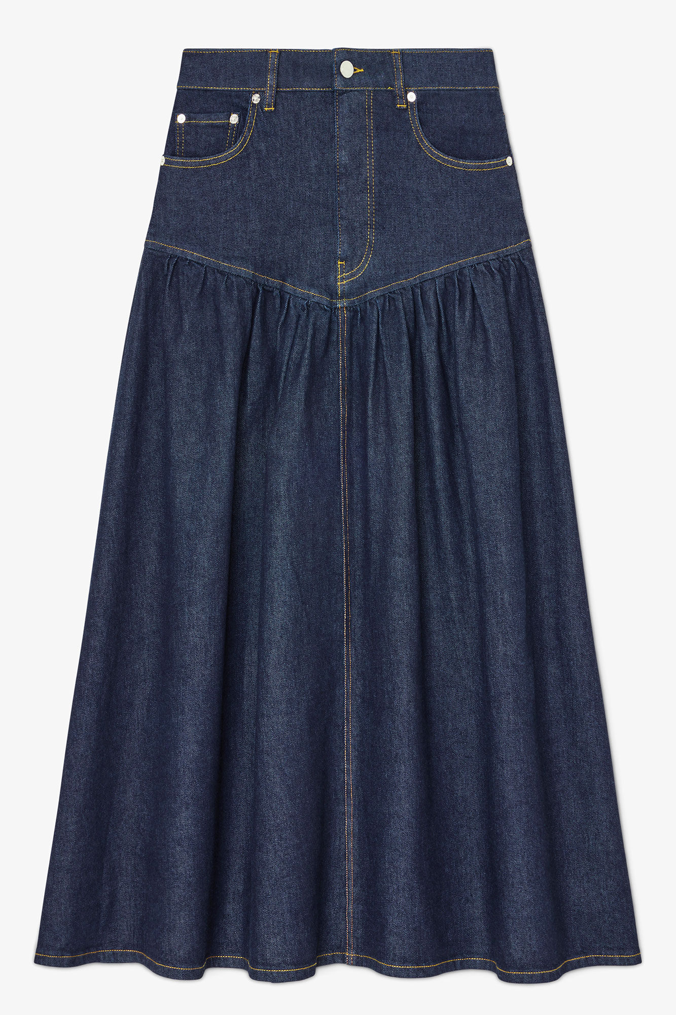 Skirt in Stretch Denim, Organic Cotton, in colour Rinse - 1 - GANNI