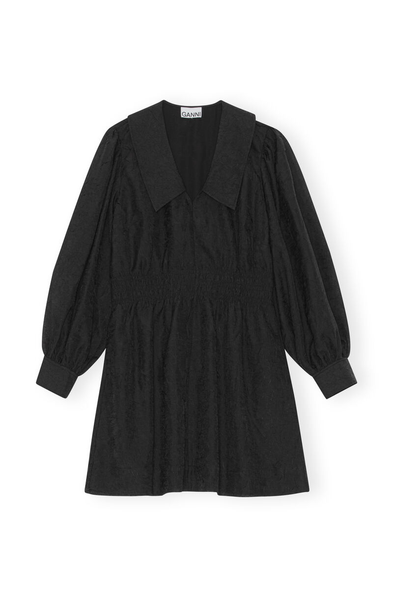 Crinkled Georgette Mini Dress, Recycled Polyester, in colour Black - 1 - GANNI