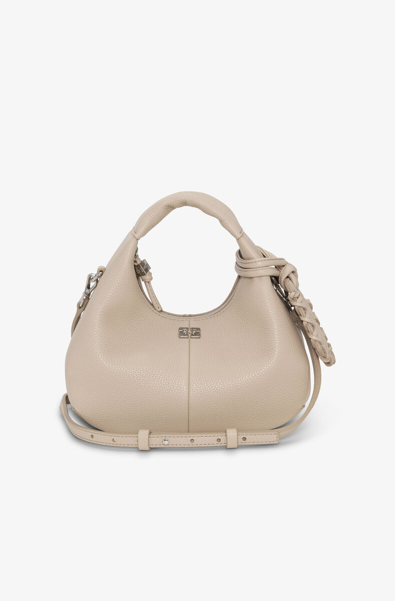 Mini sac Hobo gris clair, Polyurethane, in colour White Pepper - 1 - GANNI