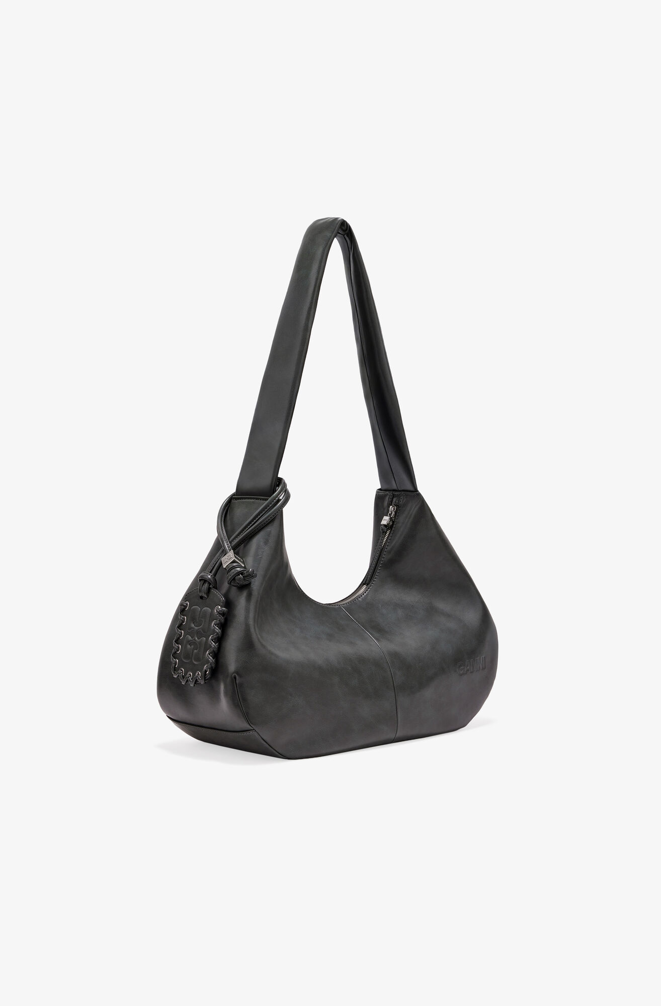 Steal Grey Medium Hobo Bag, Lyocell, in colour Steal Grey - 2 - GANNI