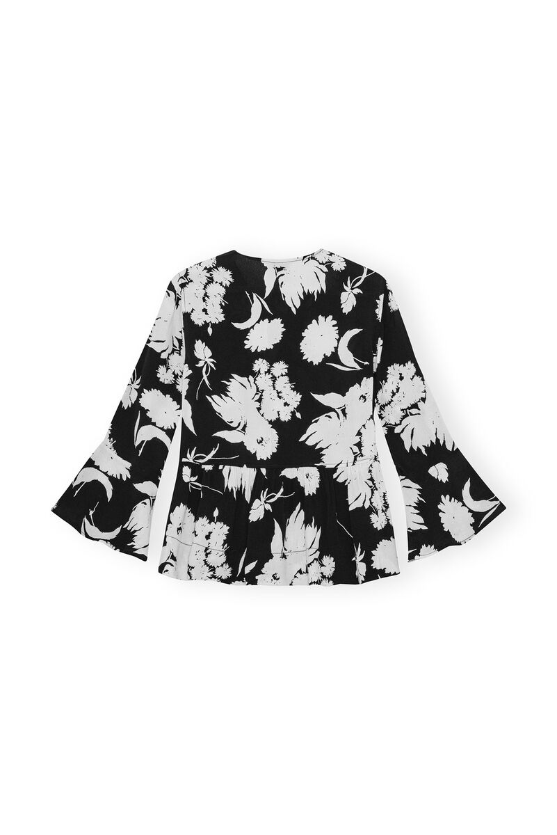 Printed Crepe Peplum-bluse, LENZING™ ECOVERO™, in colour Black - 2 - GANNI