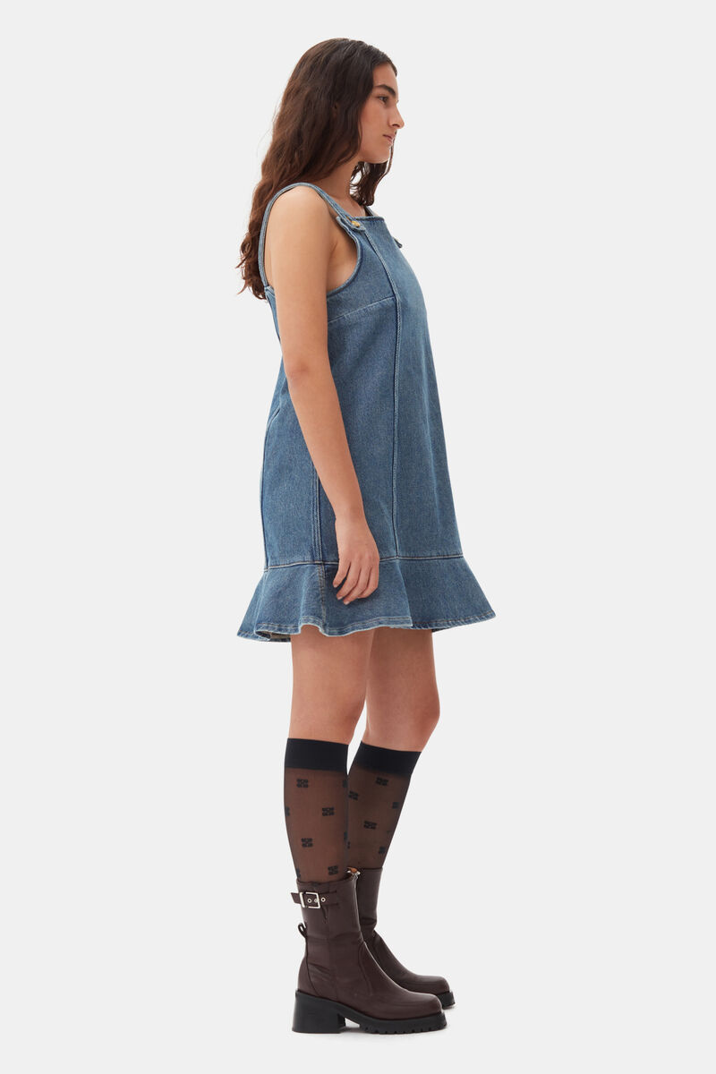 Blue Denim Mini Kleid, Cotton, in colour Tint Wash - 3 - GANNI
