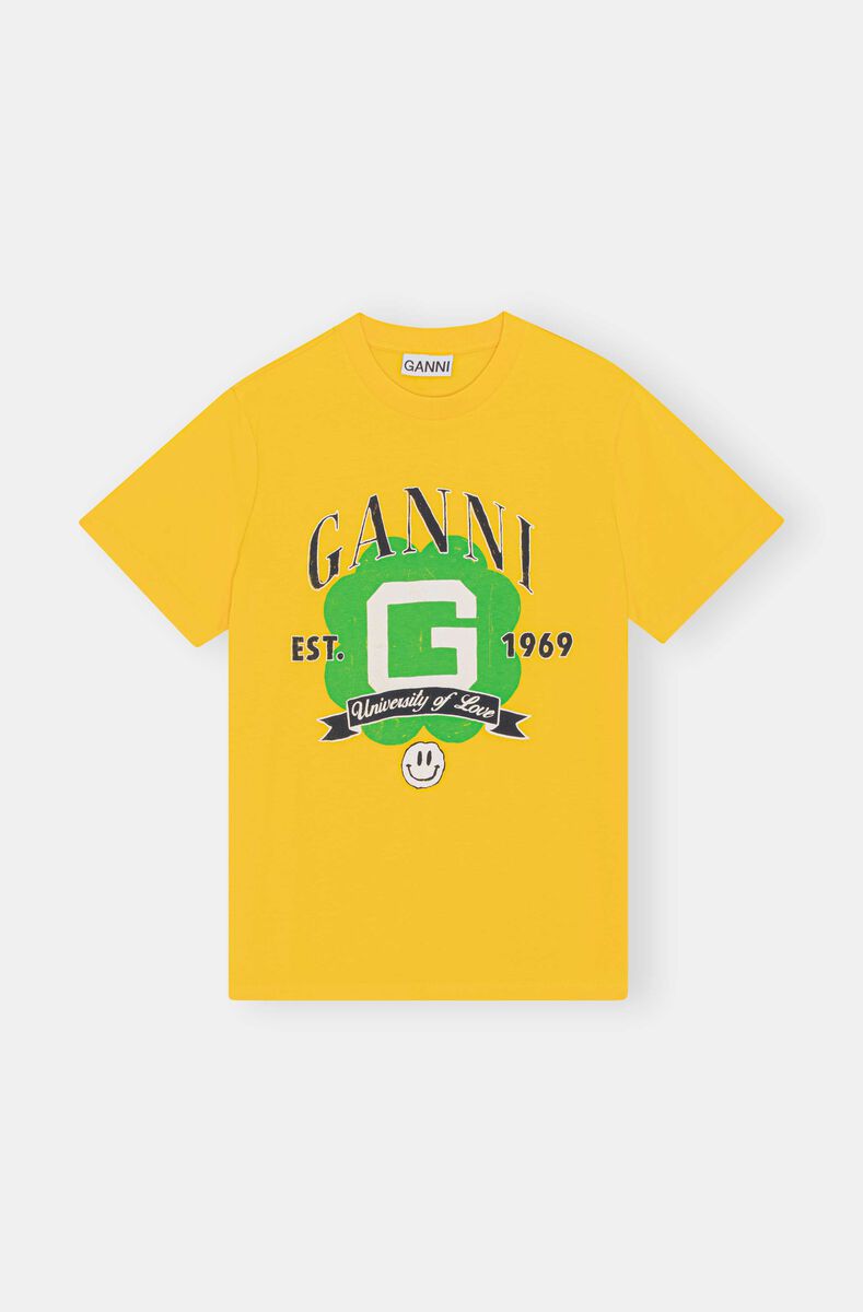 Sporty University Of Love T-shirt, Cotton, in colour Lemon - 1 - GANNI