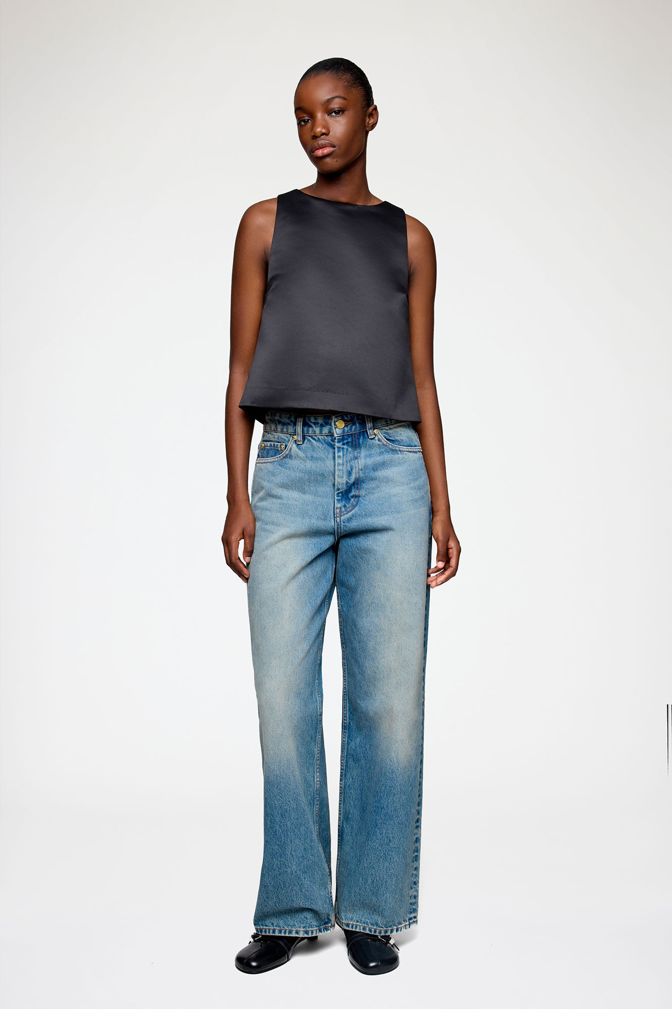 Top in Black Satin, Recycled Polyester, in colour Black - 1 - GANNI