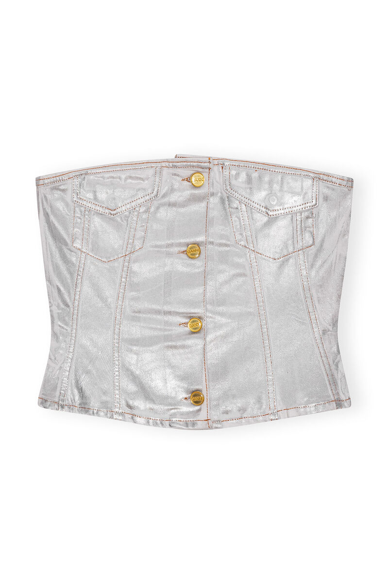 Silver Foil Denim-corsage, Cotton, in colour Bright White - 1 - GANNI