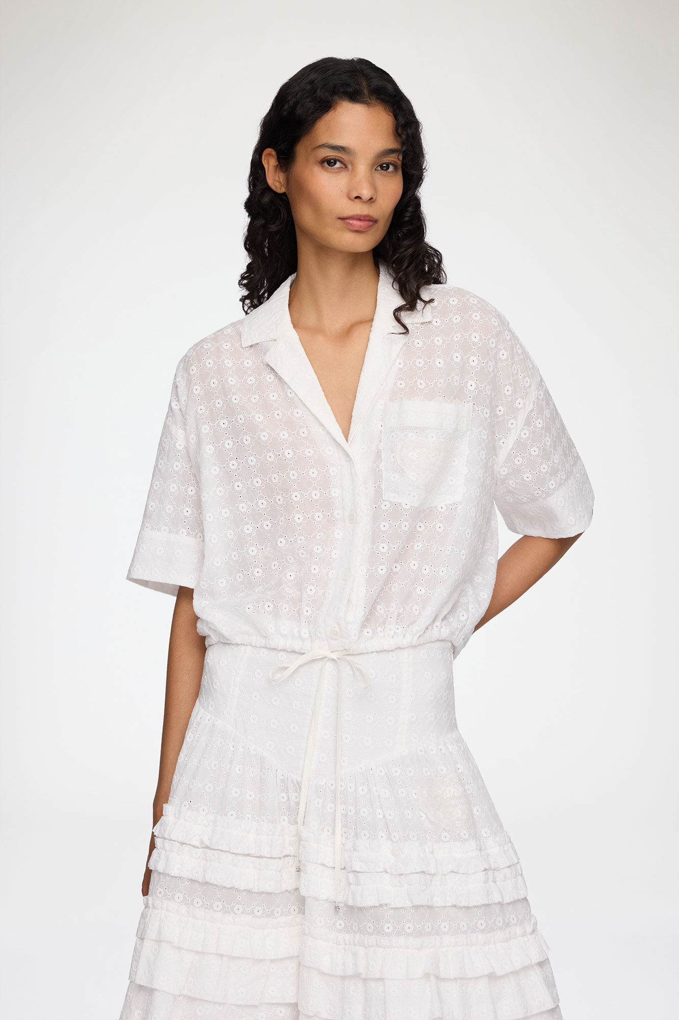Shirt in White Broderie Anglaise, Organic Cotton, in colour Bright White - 1 - GANNI