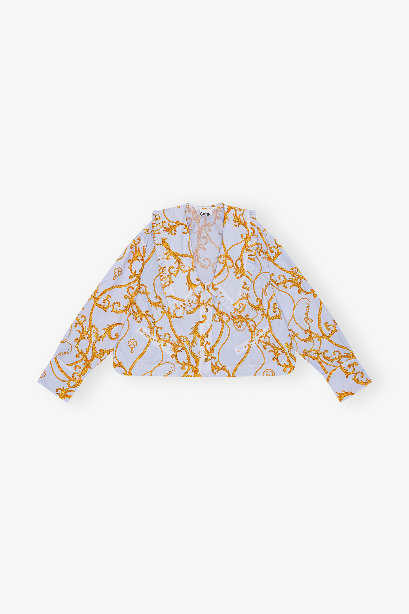 Re-cut Overdyed Printed Cotton Shirt, Cotton, in colour Heather - 1 - GANNI