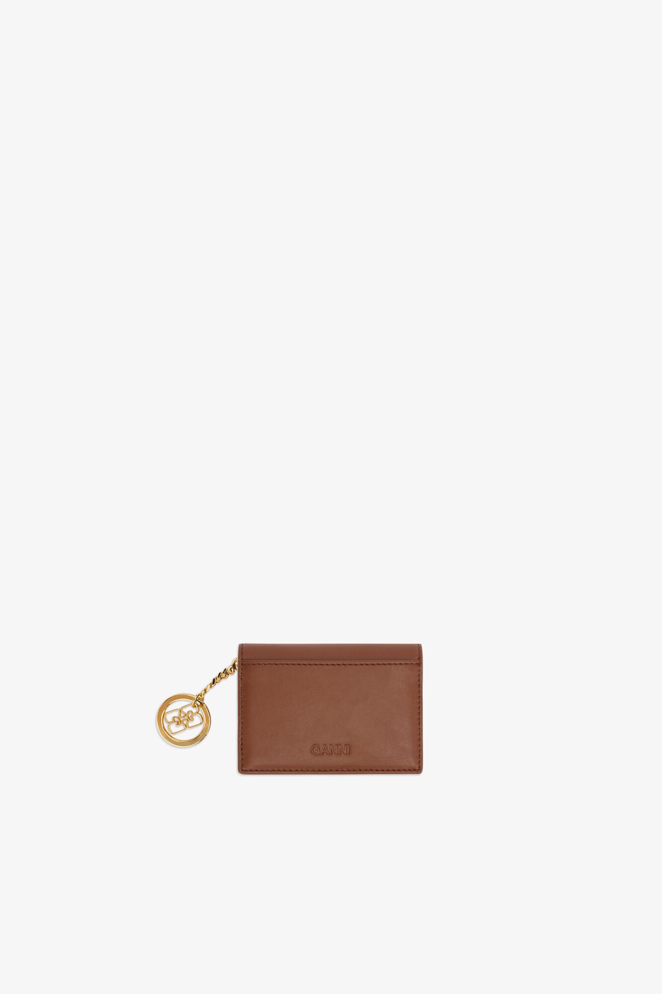 Porte-cartes marron &agrave; rabat Bou, Recycled Leather, in colour Sorrel Horse - 2 - GANNI