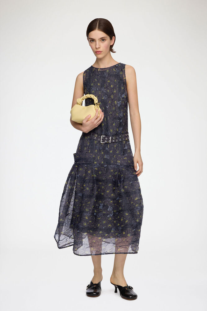 Dress in Shibori Organza, Black Sand