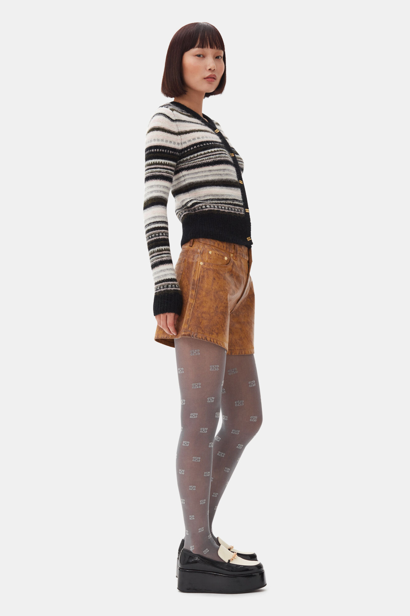 Black Stripe Cardigan, Alpaca, in colour Black - 3 - GANNI