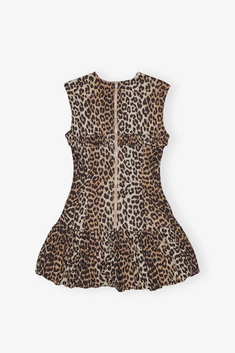 Leopardmönstrad Bomulls Mini Klänning, Cotton, in colour Leopard - 2 - GANNI