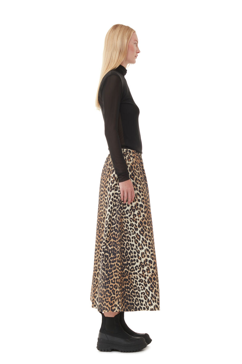 Leopard Printed Elasticated Maxi Skirt, Cotton, in colour Leopard - 3 - GANNI