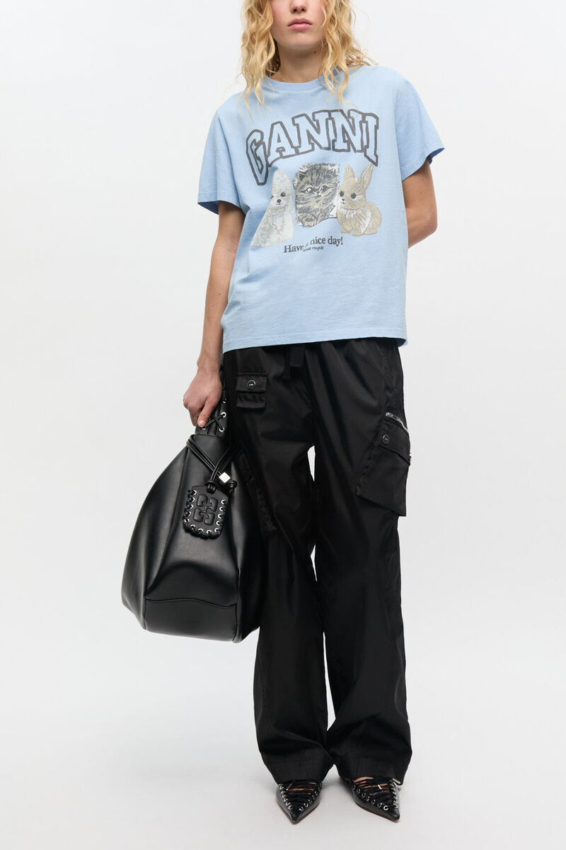 Blue Animal Print T-shirt, Organic Cotton, in colour Chambray Blue - 2 - GANNI