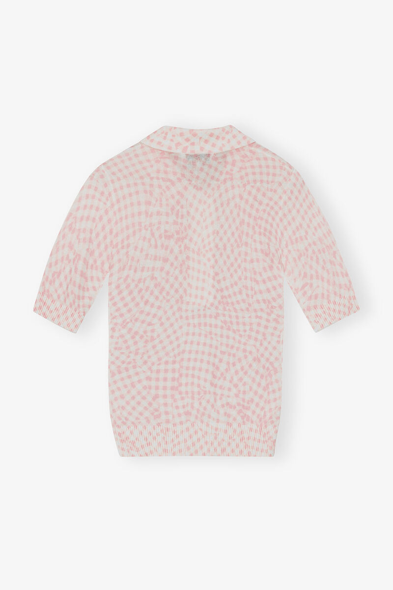 Pink Sheer Cotton Printed Polo Shirt, Elastane, in colour Bleached Mauve - 2 - GANNI