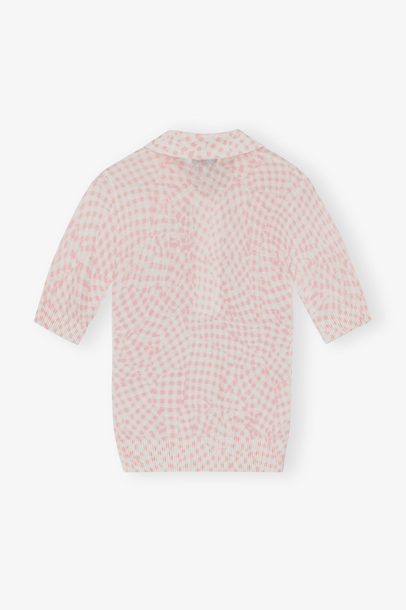 Pink Sheer Cotton Printed Polo Shirt, Elastane, in colour Bleached Mauve - 2 - GANNI