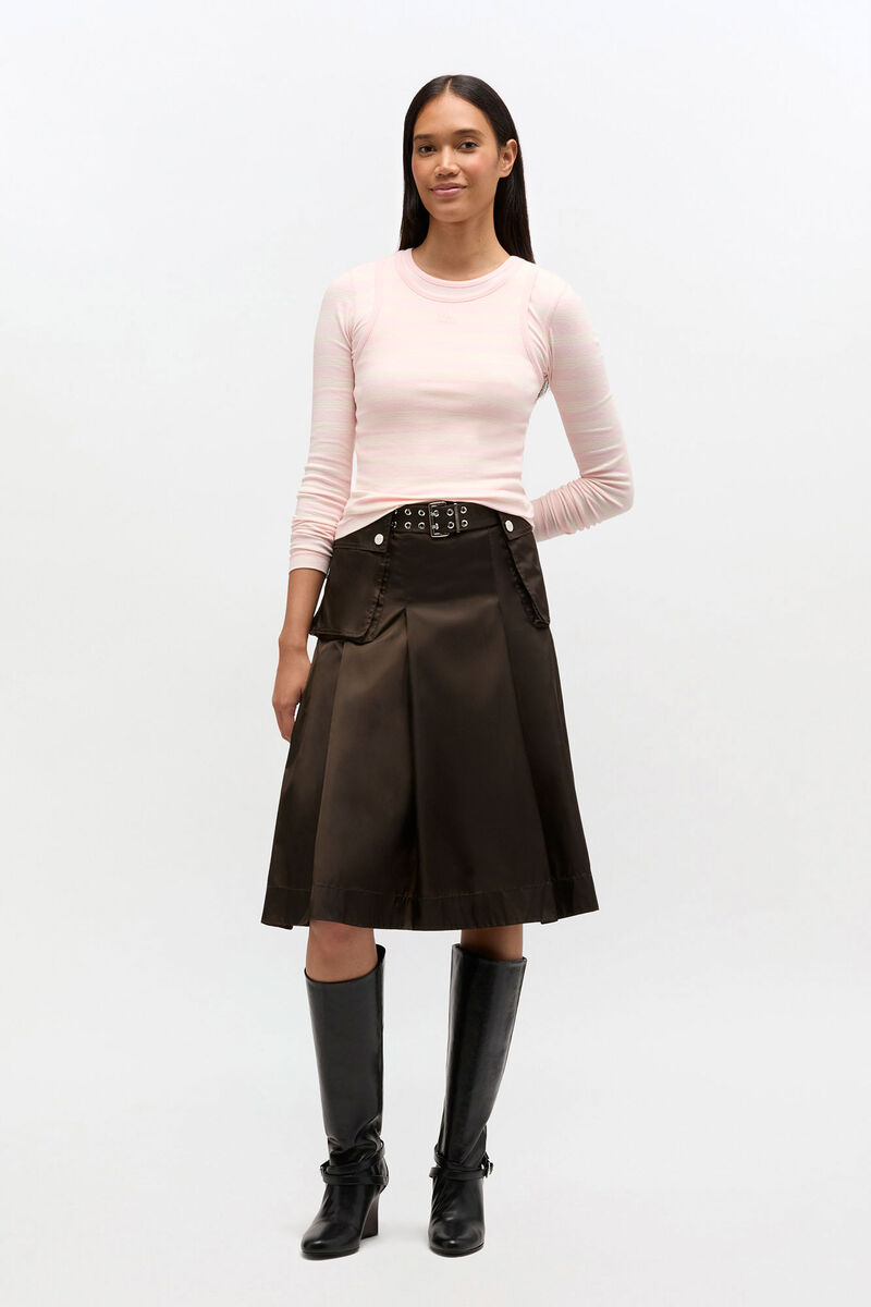 Duchesse Nylon Pleated Skirt, Recycled Polyamide, in colour Demitasse - 1 - GANNI