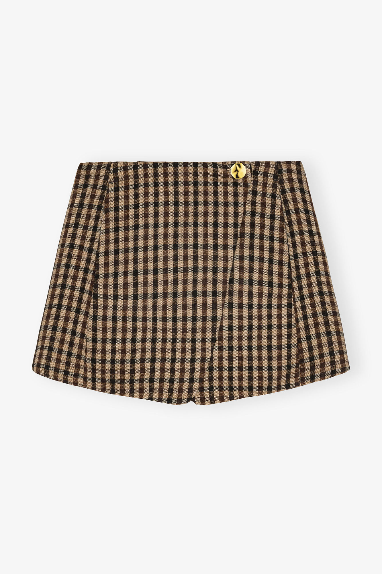 Check Wool Mini Skirt, Recycled Polyester, in colour Chicory Coffee - 1 - GANNI
