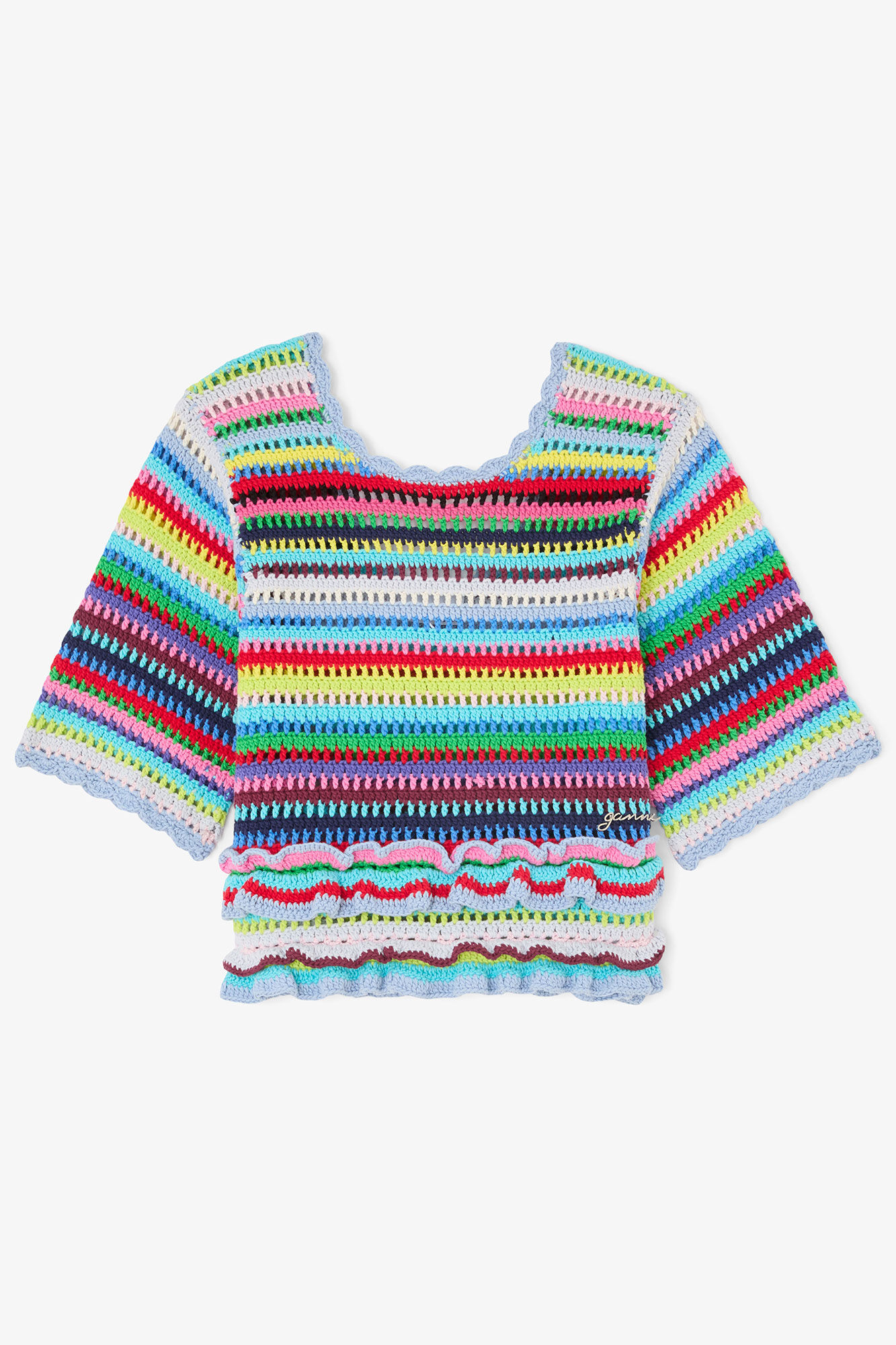 Top in Striped Crochet, Organic Cotton, in colour Multicolour - 1 - GANNI