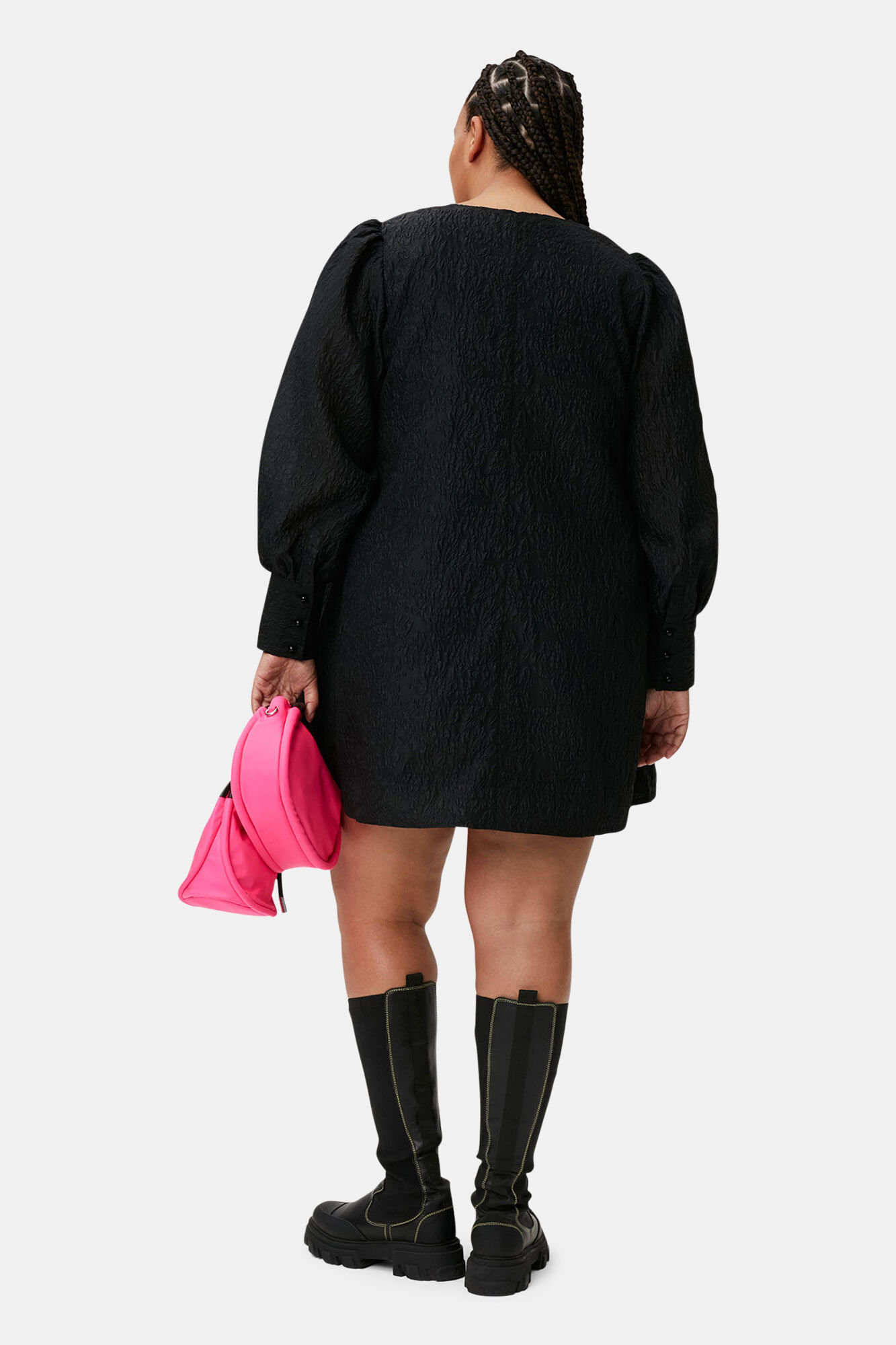 Black Jacquard Organza Mini Dress, Polyamide, in colour Black - 4 - GANNI