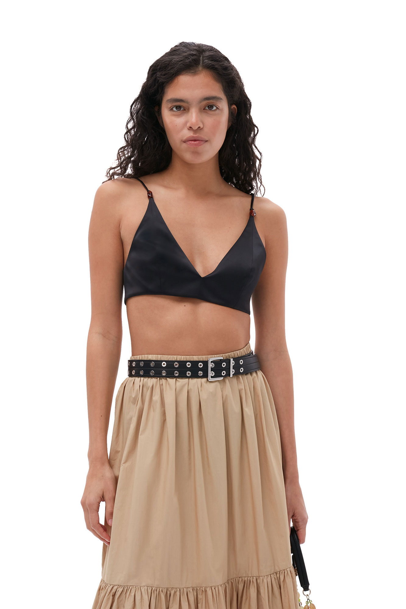 Cotton Poplin Maxi Flounce Skirt, Cotton, in colour Curds and Whey - 2 - GANNI