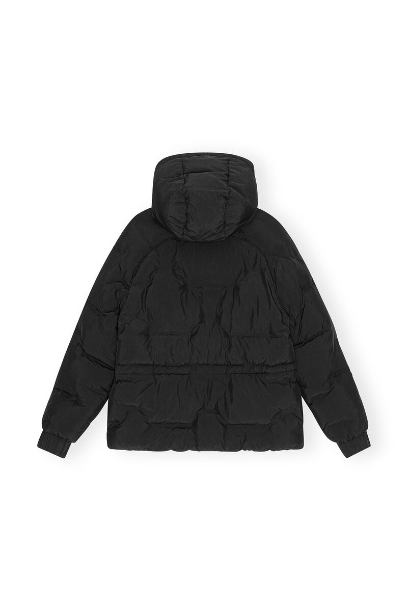 Black Short Puffer Raglan Jacket , Recycled Polyester, in colour Black - 2 - GANNI