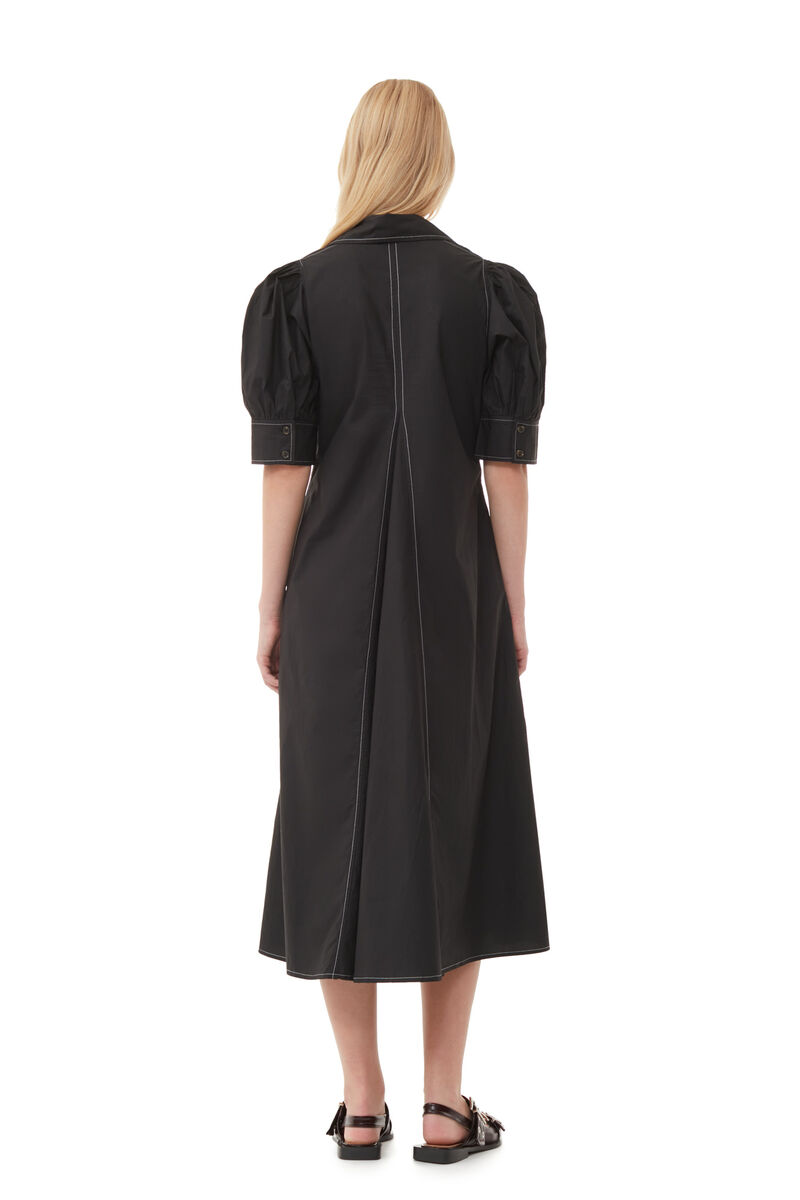 Poplin Midi Dress, Cotton, in colour Black - 4 - GANNI